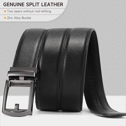 GAEKEAO Ratchet Belt for Men Genuine Leather 1 3/8" - Micro-Adjust Buckle Trim to Fit Dress Belt Casual to Formal Gift Boxed
