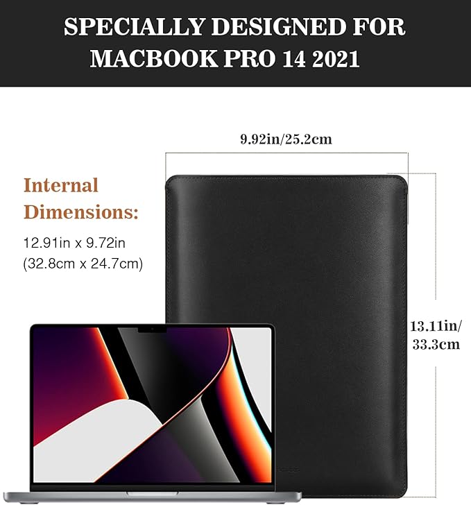 MoKo Laptop Sleeve Compatible with New Mac Pro 14 Inch M5/4/3/2/1 2026-2021, Slim Stylish Laptop Bag Made of PU Leather, Fliz Sleeve Case, Carry Bag for 14 Inch Mac, Black