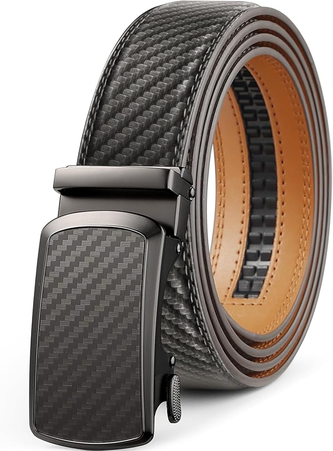 Founders & C Ratchet Belts for Men-Black/Brown Belt Leather 1 3/8" for Casual Dress-Micro Adjustable Belt
