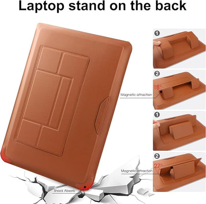 HoYiXi 14 Inch Laptop Sleeve Case Leather Bag with Stand Compatible with Mac Book Pro 14 2021/ASUS Vivobook 14/HP Pavilion X360/IdeaPad 14/Dell HP ASUS Acer Huawei Matebook 14'' PC, Brown