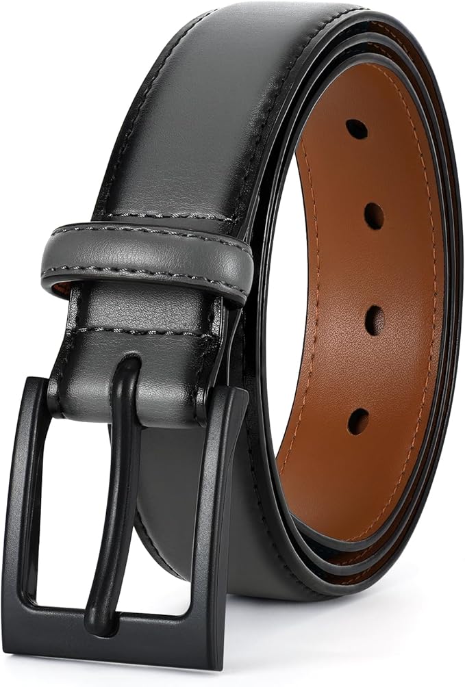 XZQTIVE TSA Belt For Men Metal Free Dress Belts Hypoallergenic Leather Belt With Black Buckle Nickle Free