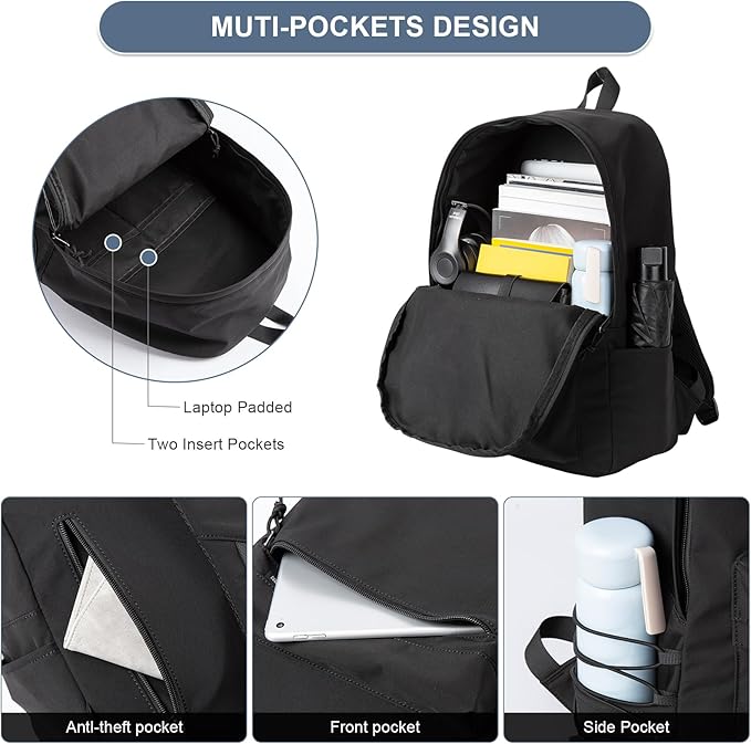 School Black Small Aesthetic Backpack Lightweight Water-resistant Simple Casual Daypack GymBackpack Suitable for Teenagers Kids School College Travel