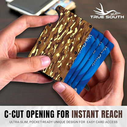 RFID Blocking Slim Metal Wallet with Money Clip | Minimalist Alumium Card Holder - Camouflage Front Pocket EDC Wallet for Men, Gift for Him (Camo, Woodland Brown Camo)