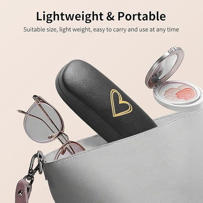 Glasses Case Hard Shell, Leather Protective Case for Sunglasses with Cleaning Cloth, Cute Eyeglass Cases for Women