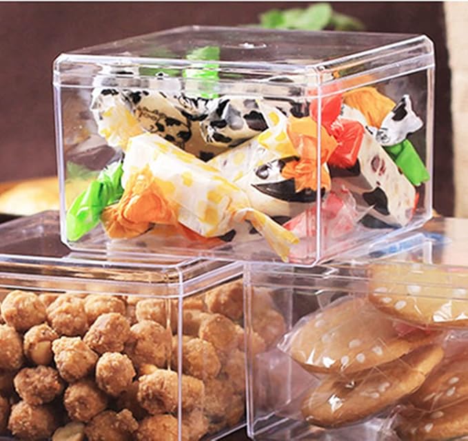 Clear Square Cube Acrylic Box 4 Packs With Lid - Transparent Storage Containers for Candy, Pills, and Tiny Jewelry - 4 x 4 x 2.4 Inch