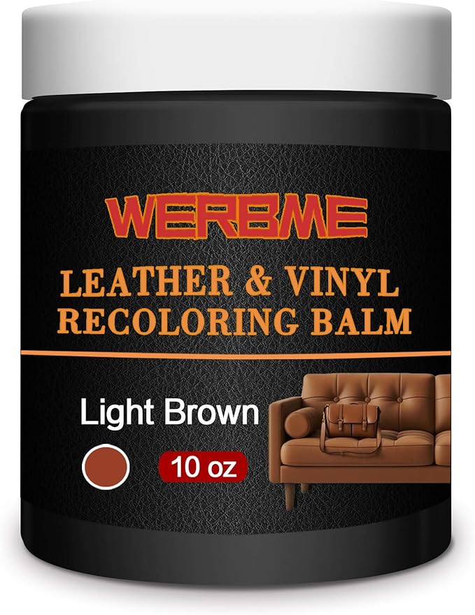 Leather Recoloring Balm & Color Restorer - 10OZ Multipurpose Dye & Paint for Faded Leather Couches, Car Seats, Shoes | Fix Scratches on Clothing, Furniture & Accessories(Light Brown)