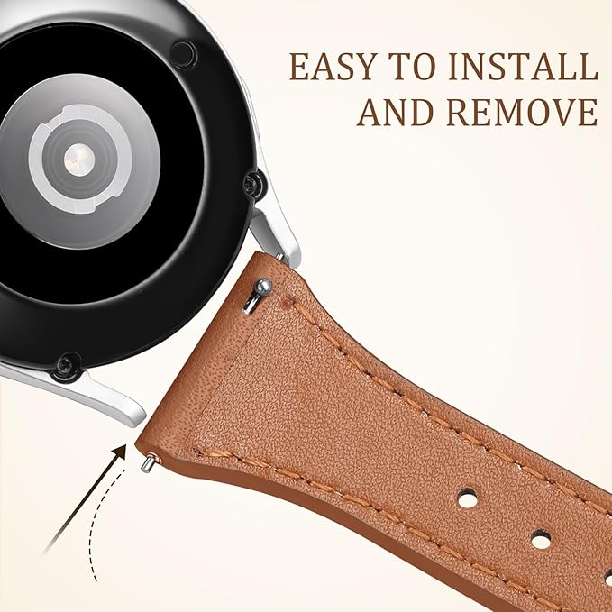 GEAK Slim Leather Band Compatible with Galaxy Watch 7 Band/6 5 4 FE 40mm 44mm/5 pro 45mm/Classic/Galaxy Active 2, 20mm Genuine Leather Strap with Quick Release Buckle for Samsung Watch Bands Women