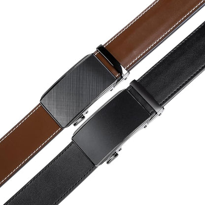 2 Pack Ratchet Belt 1 3/8", Mens leather Dress Belt in Gift Set Size 28"-62" Adjustable waist Trim to Fit