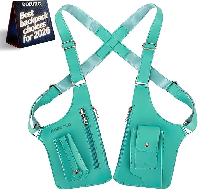 Leather Double Shoulder Armpit Bag for Men Underarm Concealed Rover The Holste Vest for Mens Adjustable Leather Bag (Turquoise)