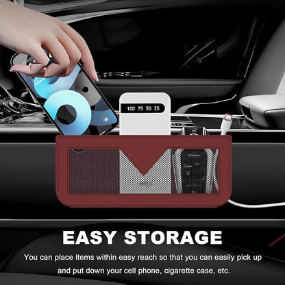 Car Sunglasses Case, PU Leather Pocket Self-Adhesive Storage Pouch for Vehicle Door Window Console, Multifunctional Vehicle Interior Organizer for Glasses Phones Wallets Keys (Wine Red)