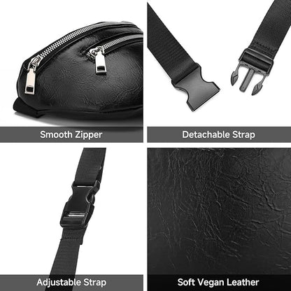 GAEKEAO Fanny Packs Waist Pack for Women Men Vegan Leather Cross body Belt Bag Travel with Adjustable Strap Black