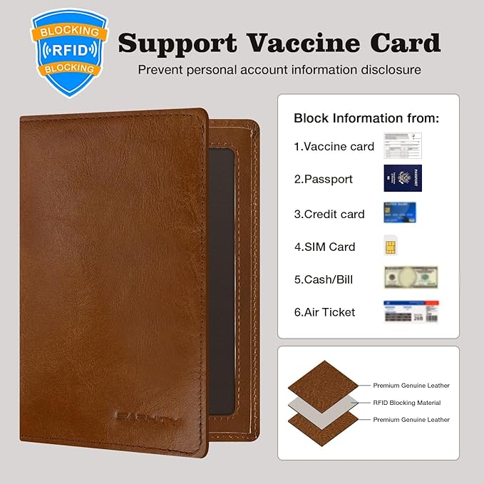 BAPHITY Genuine Leather RFID Blocking Passport Holder Wallet with Zipper Hidden Pocket,Luxury Cover for Men Women,Ideal Gift-red-brown
