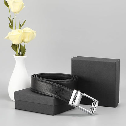 GAEKEAO Ratchet Belt for Men Genuine Leather 1 3/8" - Micro-Adjust Buckle Trim to Fit Dress Belt Casual to Formal Gift Boxed