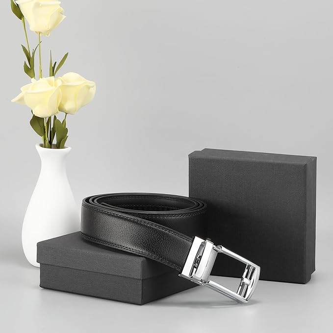 GAEKEAO Ratchet Belt for Men Genuine Leather 1 3/8" - Micro-Adjust Buckle Trim to Fit Dress Belt Casual to Formal Gift Boxed