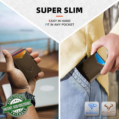 BULLIANT Men Wallet Gift Boxed,Slim Front Pocket Wallet Money Clip Card Holder 3.8"x2.7",Pop-up Access