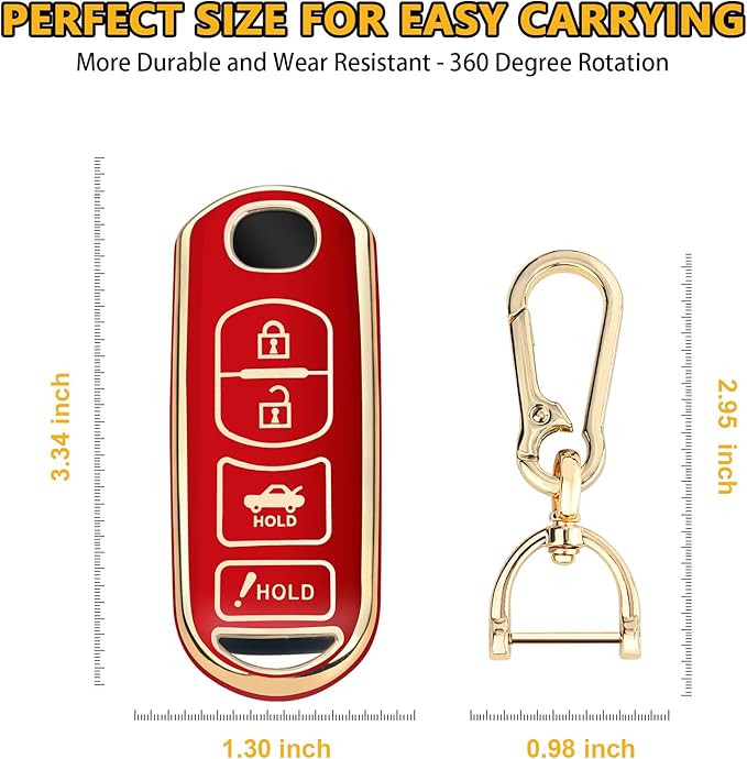 FT FUNTOR for Mazda Key Fob Cover,4 Buttons TPU Key Cover with Golden Edge,Compatible with Mazda 3 6 8 CX-3 CX-5 CX-7 CX-9 Atenza Miata MX-5 with Keychain (A-Red)