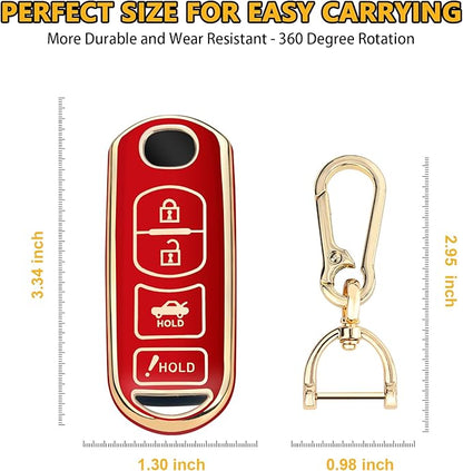 FT FUNTOR for Mazda Key Fob Cover,4 Buttons TPU Key Cover with Golden Edge,Compatible with Mazda 3 6 8 CX-3 CX-5 CX-7 CX-9 Atenza Miata MX-5 with Keychain (A-Red)