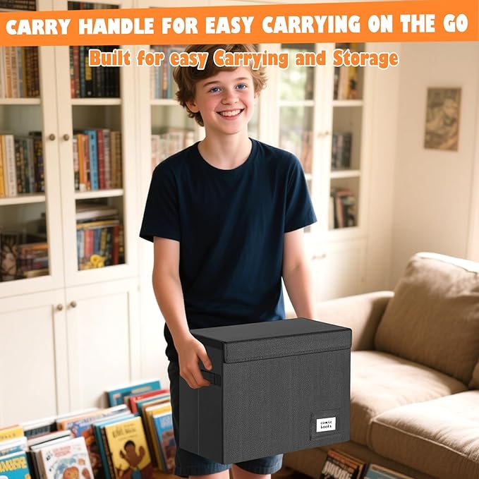 Leffis Comic Book Storage, Box 15.5" X 7.5" X 11.3", Collapsible Comic Short Box with Lids Holds 150 Comics Heavy Duty Comic Book Bin Container (1 pack, black)
