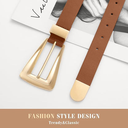Women's Leather Belts for Jeans Pants Fashion Leather Waist Belt Ladies Dress Belts with Gold/Silver Buckle