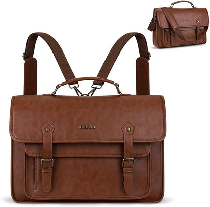 MOSISO 3 in 1 Laptop Bag, 15.6 inch PU Leather Shoulder Bag Briefcase Messenger Satchel Laptop Backpack, 15-16 inch Computer Bags Handbag Bookbag, Brown
