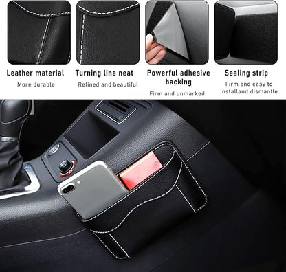 povtii 2 PCS Car Seat Side Pocket Organizer, PU Leather Cell Phone Sunglasses Storage Pocket, Mini Seat Gap Filler Pouch for Auto Seat Door Window Console, Interior Car Accessories (Black)