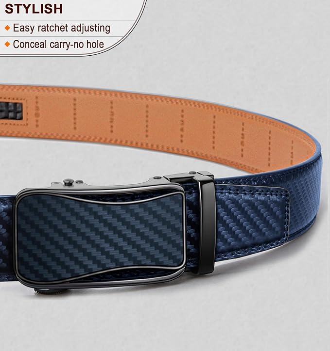 BULLIANT Mens Ratchet Belt,Leather Adjustable Slide Belt For Gift Mens Dress Casual 1 3/8",Size Adjustable