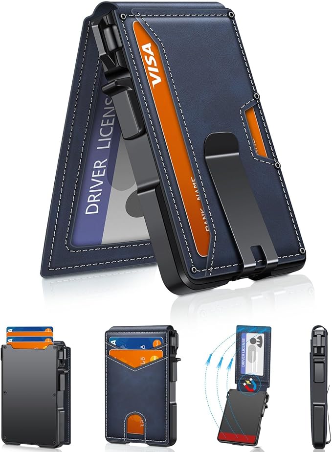 ZALVEX Wallet for Men, Mens Minimalist Wallet 9-13 Cards, Slim Compact Wallet with Money Clip & ID Window, RFID Blocking Smart Pop Up Card Wallet, Metal Aluminum Credit Card Holder Bifold Wallet
