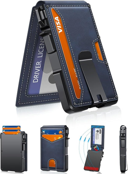 ZALVEX Wallet for Men, Mens Minimalist Wallet 9-13 Cards, Slim Compact Wallet with Money Clip & ID Window, RFID Blocking Smart Pop Up Card Wallet, Metal Aluminum Credit Card Holder Bifold Wallet