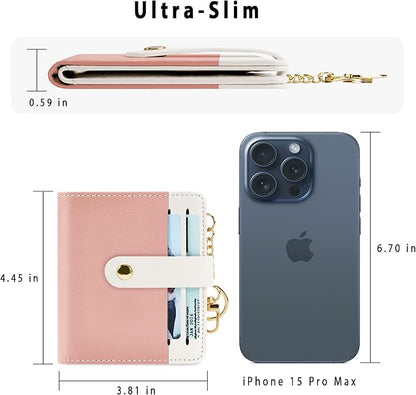 Airkit Small Wallets Woman RFID Blocking Leather Credit Card Holder - with ID Window - Card Wallets for Women - with Zipper Coin Purse - Keychain Wallet