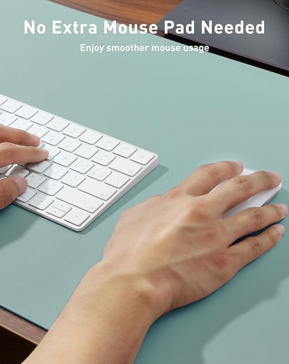 Aothia Faux Leather Desk Mat - Large Mouse Pad, Non-Slip PU Leather Blotter, Waterproof Writing Surface for Office and Home (Light Blue, 42" x 17")