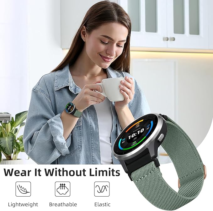 GEAK Stretchy Nylon Strap Compatible with Garmin Vivoactive 5 / Vivoactive 3 /Vivoactive 6 Watch Band, 20mm Loop Elastic Fabric Straps Compatible for Garmin Venu Sq/Venu Sq 2/Venu 2 Plus Women Men