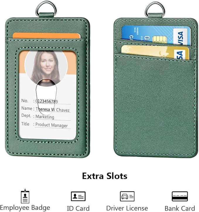 Leather Badge Holder and Adjustable Retractable Lanyards, Quick Release Buckle and Safety Breakaway Lanyards with Swivel Metal Clasp for Offices, Staff, Students, Employees