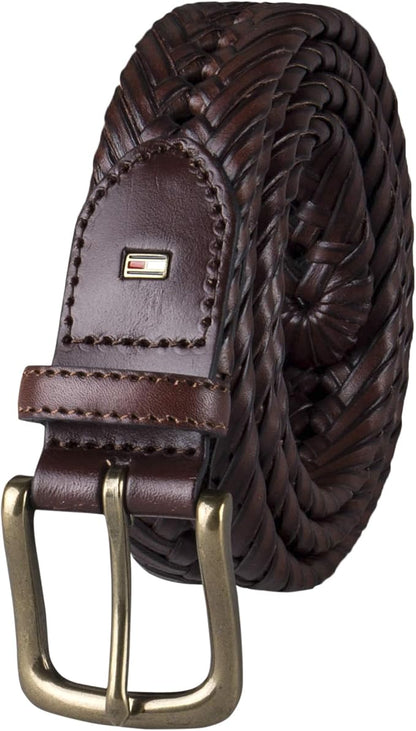 Tommy Hilfiger Men's Fully Adjustable Leather Braided Belt, Classic Strap for Jeans, Khakis & Dress Pants