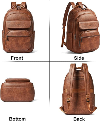 Leresas 37L Vegan Leather Backpack Purse for Women Mens Travel Backpack Work Laptop Teacher BackPack College Daypack Business Backpack Office Bag Brown
