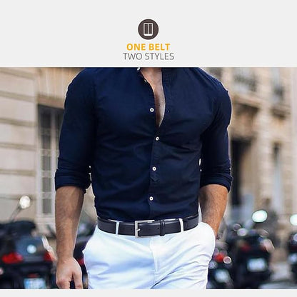 Mens Genuine Leather Dress Belt Classic Casual Belt with Single Prong Buckle for Jeans Pants Work and Business