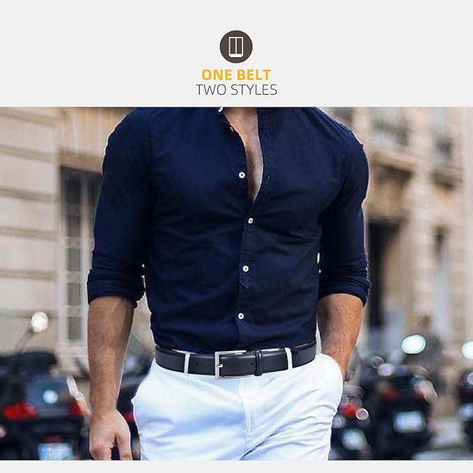 Mens Genuine Leather Dress Belt Classic Casual Belt with Single Prong Buckle for Jeans Pants Work and Business