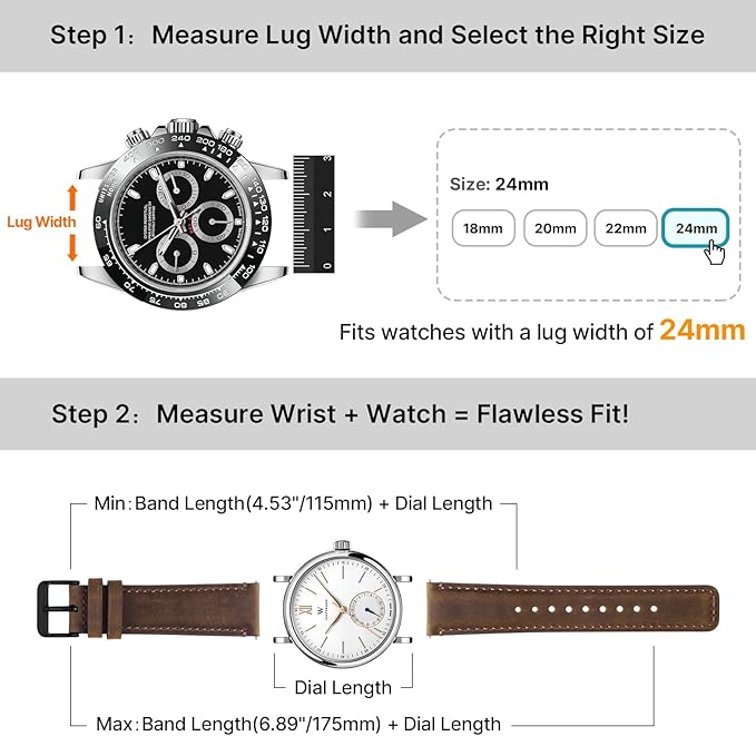 Fullmosa 18mm 20mm 22mm 24mm Leather Watch Bands, 2 Pack Soft Quick Release Watch Strap Compatible with Garmin Vivoactive 5/6/4/3, Venu 4/3S/2S, Samsung Galaxy Fossil Amazfit for Men Women,24mm Saddle Brown&Black/Black&Black