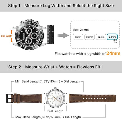 Fullmosa 18mm 20mm 22mm 24mm Leather Watch Bands, 2 Pack Soft Quick Release Watch Strap Compatible with Garmin Vivoactive 5/6/4/3, Venu 4/3S/2S, Samsung Galaxy Fossil Amazfit for Men Women,24mm Saddle Brown&Black/Black&Black