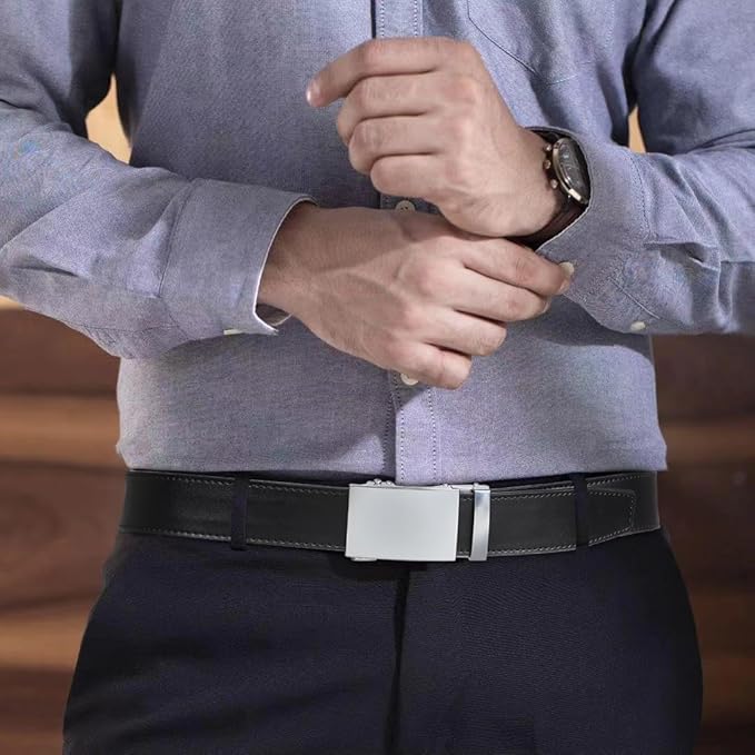 Founders & C Ratchet Belts for Men-Black/Brown Belt Leather 1 3/8" for Casual Dress-Micro Adjustable Belt
