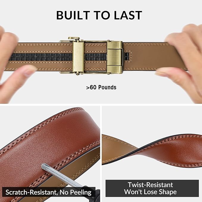 SANSTHS Mens Ratchet Belts Leather 1 3/8" for Men Dress and Casual, Adjustable Click Belts with American Flag Buckles