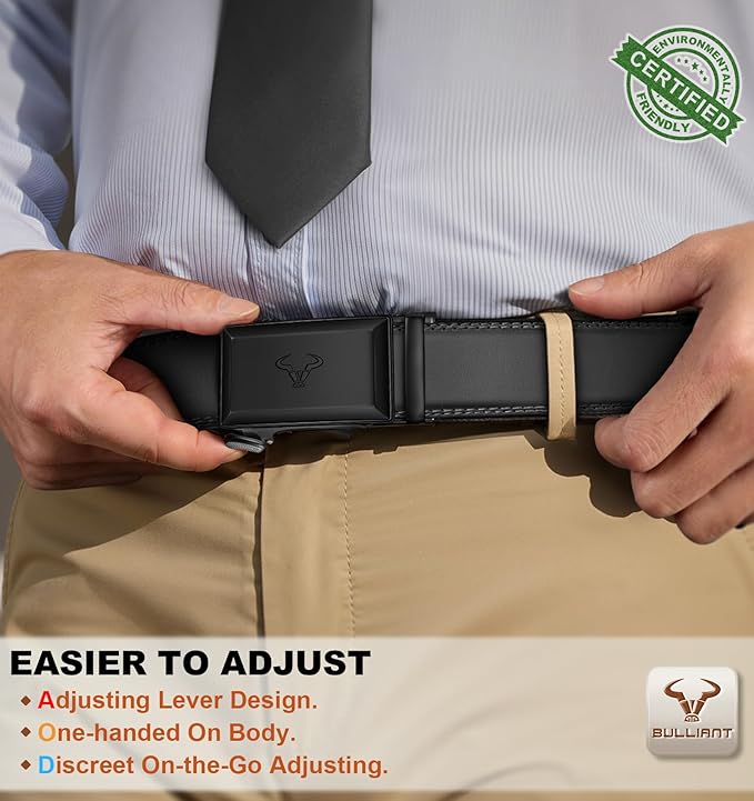 BULLIANT Men Belt,Ratchet Leather Belt Click Adjustable for Men Jeans Dress Casual 1 3/8-Cut to Fit