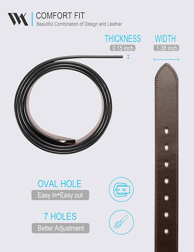WOLFANT Men's 35mm Dress Casual Belt,100% Italian Full Grain Real Solid Leather