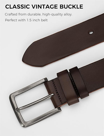 Men's Genuine Leather Belt - 1.5 Inch Casual & Work Belt with Metal Buckle
