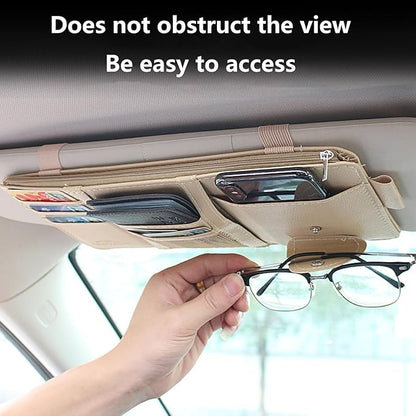 Black Multifunctional Car Sun Visor Organizer Sun Visor Caddy Sunvisor Pouch Visor Storage with a Zipper Bag Car Visor Accessories,3 Cards Holder,CD Glasses Pen Holder