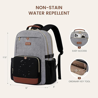 LOVEVOOK Laptop Backpack for Women with Pouch Pocket for Large Capacity Cup,15.6 Inch Teacher Nurse College Work Backpack Purse,Waterproof Laptop Bag Computer Back Pack for Travel, Grey-Black-Brown
