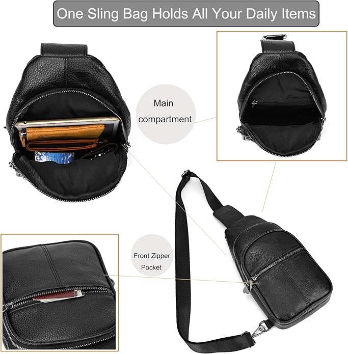 LUUFAN Men's Genuine Leather Sling Bag Chest Shoulder Backpack Crossbody Bag for Casual Sports Hiking Running Travel