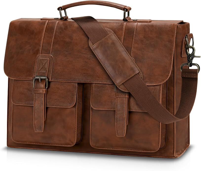 Leather Messenger Bag for Men 15.6 Inch Vintage Laptop Bag Waterproof Briefcases for Men Computer Bag Satchel for Work/Office