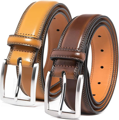 Mens Genuine Leather Dress Belt for Men, Handmade, 100% Cow Leather,Classic Casual and Business Belt Prong Buckle