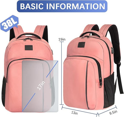 LARIPOP Carry On Backpack for Airplane, 17.3 Inch Laptop Backpack with USB Charging Port, Water Resistant Business Travel Backpack, Lightweight College School Bookbag Anti Theft for Men Women, Flesh