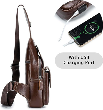 LUKZIJAES Genuine Leather Sling Bag for Men